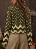 Women's Boho Wavy Crochet Hollow Out V Neck Button Up Cardigan