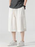 Plus Size Men's Summer Cotton Solid Color Capri Pants