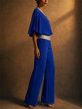 Women 2 Piece Causal Sequin BatWing Sleeve Top and Wide Leg Pants Set