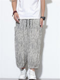 Men's Summer Cool Striped Pockets Wide Leg Beach Cropped Pants