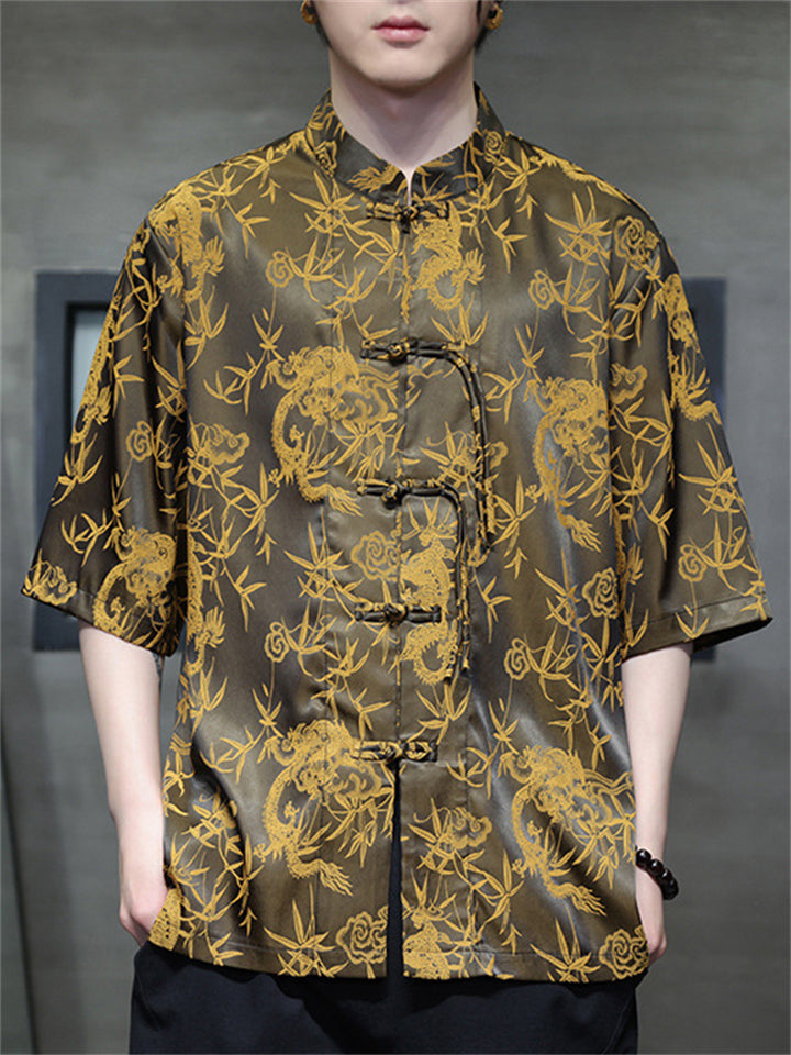 Summer Cool Chinese Style Print Stand Collar Half Sleeve Shirts