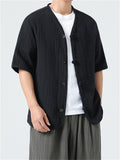 Retro Cotton Collarless Button Tang Suit Cardigan Shirt For Men