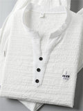 Men's 2Pcs Crown Embroidered V Neck Short Sleeve Solid Color Outfits