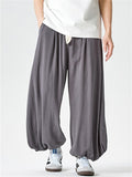 Men's Japanese Style Cotton Linen Solid Color Loose Bloomers Pants