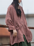 Women's Loose Ramine V Neck Tie-dye Lace Up Cardigan Jacket