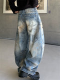 Men's Vintage Streetwear Distressed Hip Hop Wash Baggy Scimitar Jeans