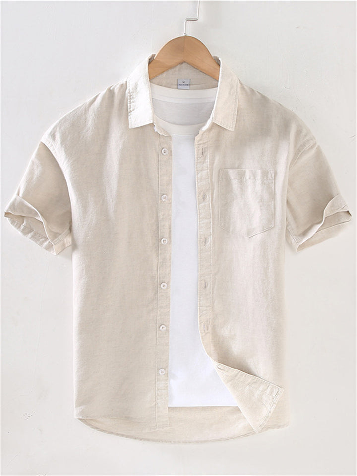 Simple Men's Summer Cotton Linen Short Sleeve Shirts