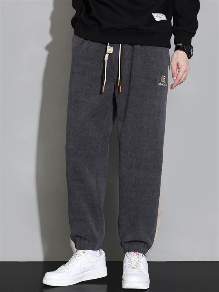 ‌Men's Corduroy Loose Fit Casual Jogger Sweatpants with Side Stripes