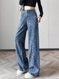 Women's Stylish Printed High Waist Wide Leg Denim Jeans