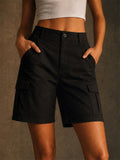 Womens High Waisted Utility Pockets Cargo Bermuda Shorts