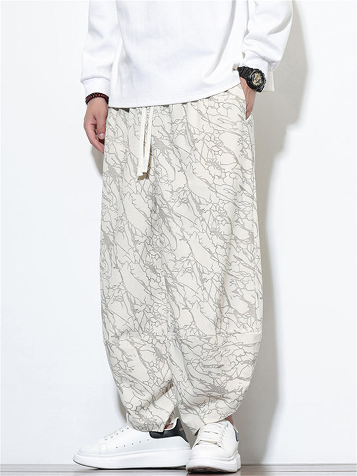 Women's Autumn Casual Texture Printed Wide Leg Carrot Cropped Pants