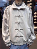 Men's Autumn Chinese Style Striped Stand Collar Jacket with Frog Buttons