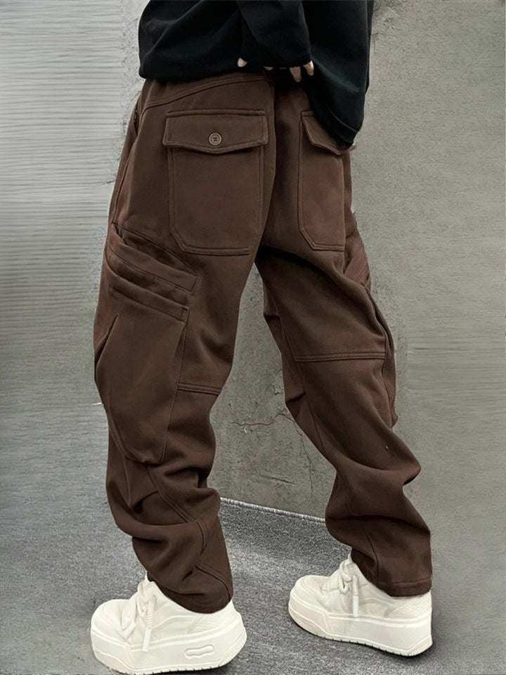 Men's Retro Winter Thick Casual Sweatpants with Multiple Pockets
