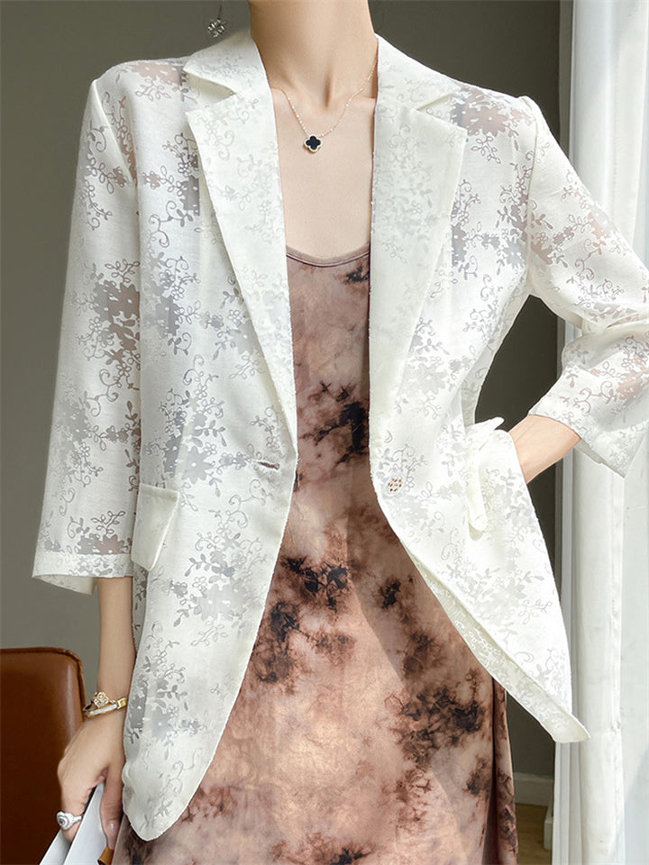 Women's Satin Single Breasted 3/4 Sleeve Suit Jacket