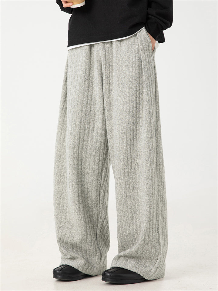 Men's Comfy Fleece Solid Color Striped Drape Wide Leg Pants