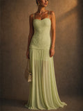 Women Elegant Lace Chiffon Spaghetti Strap Maxi Dress