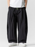 Men's Japanese Style Casual Solid Color Drawstring Wide Leg Pants