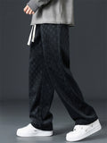 Men's Checkered Casual Pants Loose Fit Straight Leg Comfortable Daily Wear