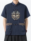 Men's Summer Cool Loong Embroidery Button Up TangSuit Shirt