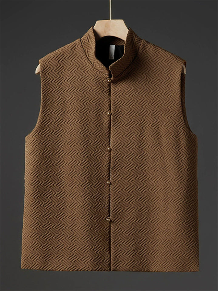 Men's Autumn Solid Color Geometric Jacquard Sleeveless Cardigan Jackets