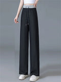 Women's High Waist Drawstring Lightweight Tencel Wide Leg Jeans