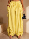 Womens Baggy Wide Leg Ruched Drawstring Cargo Pants