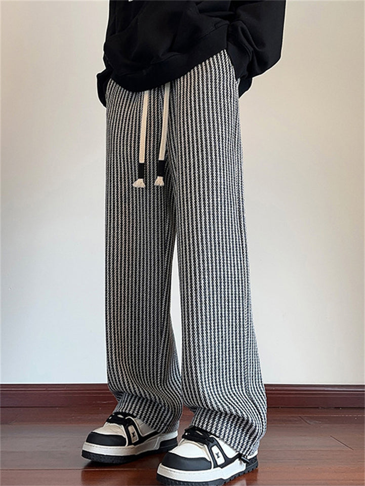 Men's Grunge Style Striped Straight Leg Trousers