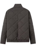 Women's Retro Solid Color Casual Argyle Check Stand Collar Coat