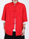 Men's Summer Chinese Style Contrast Cuff Loose Fit TangSuit Shirts