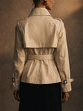 Women Double Breasted Short Trench Coat Belted Jacket