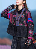 Women's Ethnic Style Embroidered Patchwork Black Cardigan Jackets