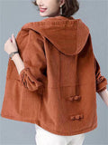 ‌Women's Casual Corduroy Jacket with Hoodie Lightweight Autumn Outwear‌