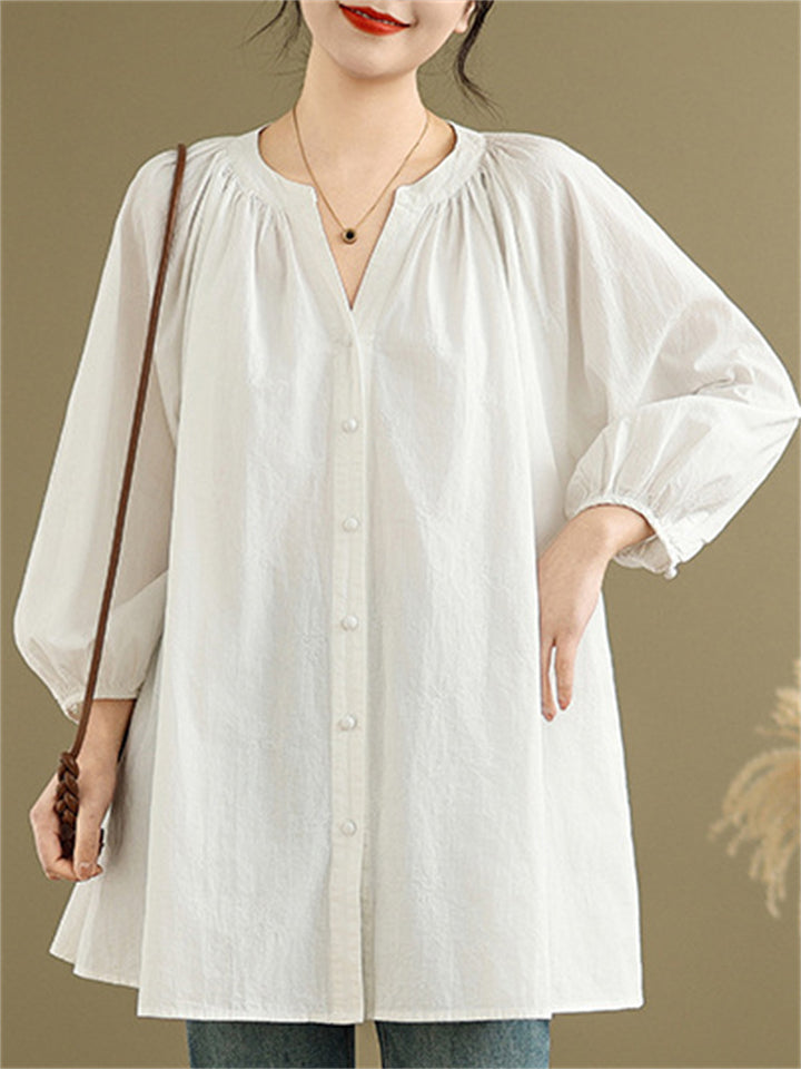 Women's Casual Solid color V Neck 3/4 Sleeve Shirts