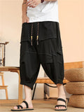 Men's Black Stylish Chinese Style Baggy Lantern Capri Pants