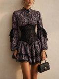 Women Gothic Vintage Floral Lace Up Corset Mini Dress