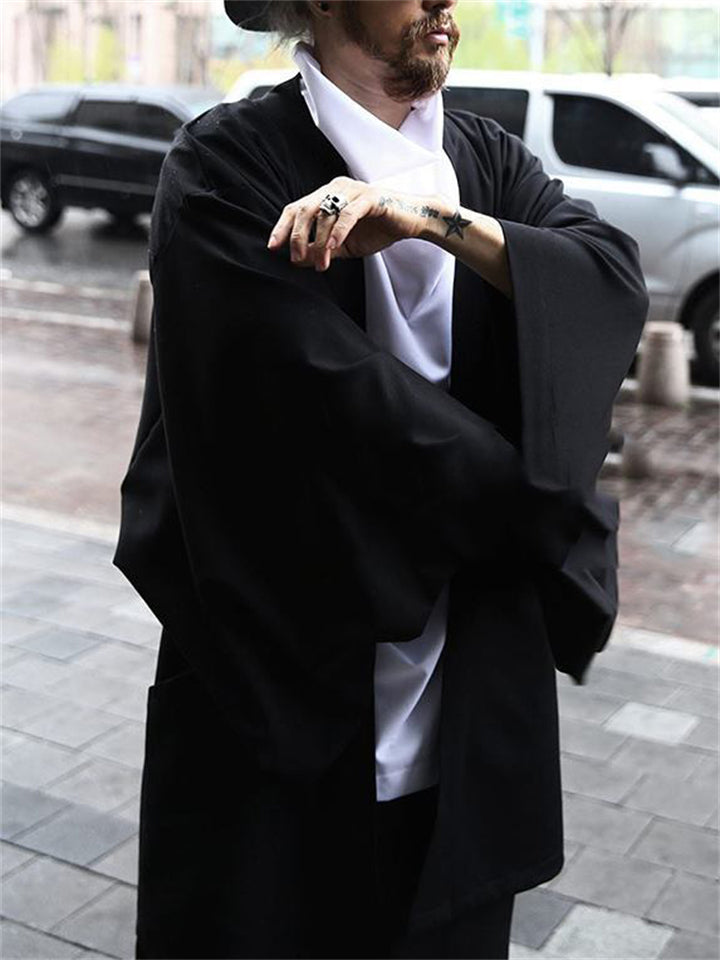 Men's Black Solid Color BatWing Sleeved Cardigan Shirts