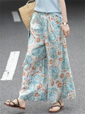 Women's Summer Retro Print Wide Leg Cropped Pants