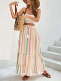 Summer Boho A-Line Contrast Color Elastic Waist Skirts for Women