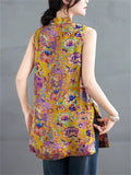 Chinese Style Comfy Yellow Vintage Summer Printed Vest Shirt