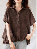 Women's Summer Polo Neck Sequin Jacquard Short Sleeve Shirt