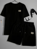 Men's Cable-Knit Short Sleeve Top and Shorts Set Casual Summer Outfit