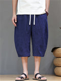 Men's Cotton Linen Solid Color Texture Drawstring Capri Pants