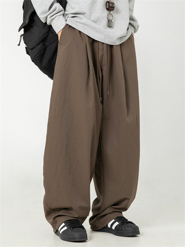 Men's Retro Solid Color Drawstring Wide Leg Scimitar Cargo Pants