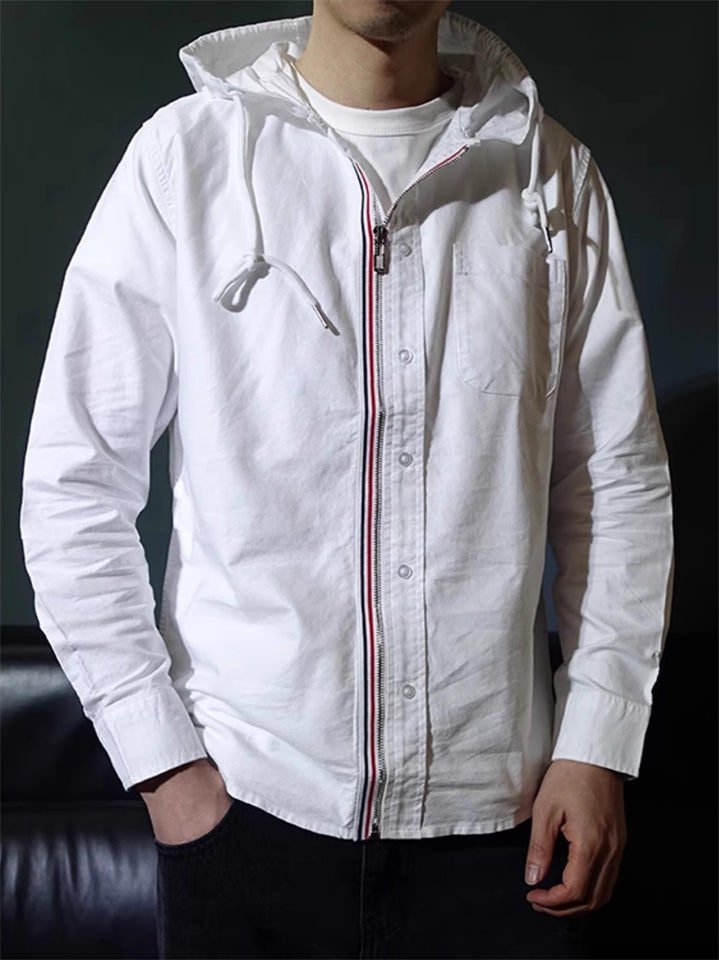 Men's Autumn Contrast Color Zipper Long Sleeve Hooded Jackets