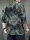 Chinese Style Print Frog Button Half Sleeve TangSuit Shirt for Men