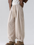 Winter Comfy Elastic Waist Wide Leg Pants for Men with Buttons Details Cuff