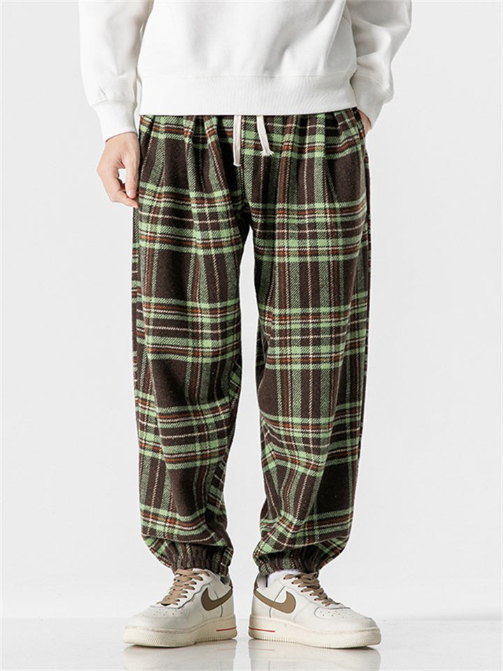 Men's Contrast Color Plaid Stylish Woolen Pants