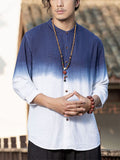 Men's Casual Linen Tie-dye Contrast Color 3/4 Sleeve Shirts