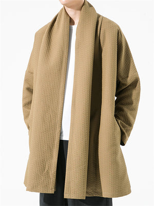 Men's Chinese Style Casual Solid Color Jacquard Cardigan Coats