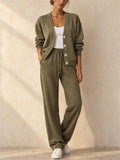 Women Button Up Knit Cardigan and Wide Leg Pants Two Piece Lounge Set